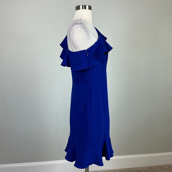 Aidan Mattox One Shoulder Mini Sheath Cocktail Dress Blue Size 10 Sleeveless - Picture 3 of 14